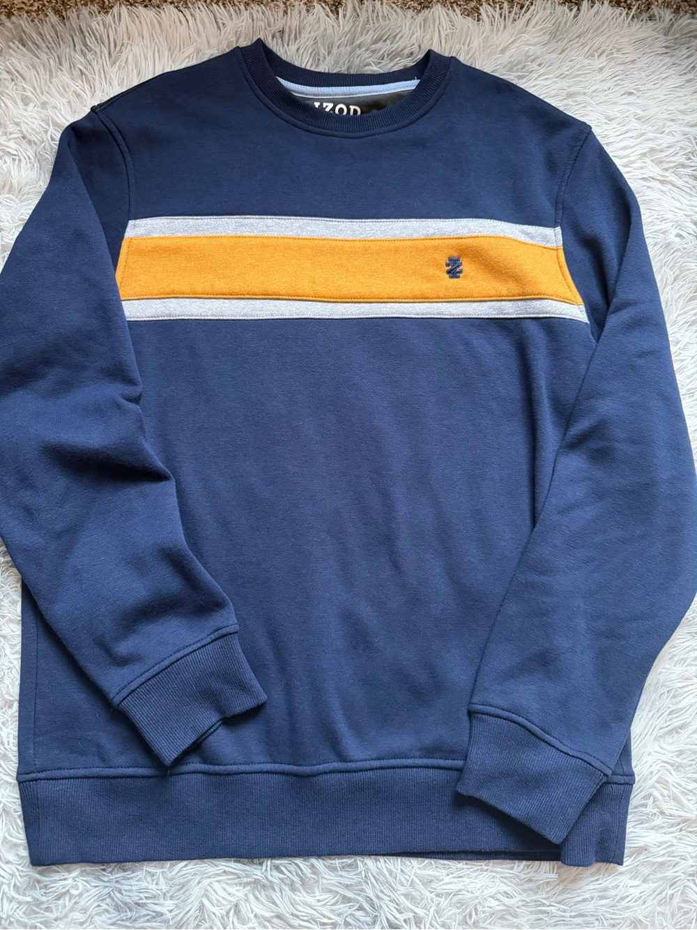 Izod Navy Sweatshirt with Yellow Chest Stripe